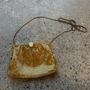 La Regale Women’s Gold Beaded Evening Bag Chain Strap Crossbody